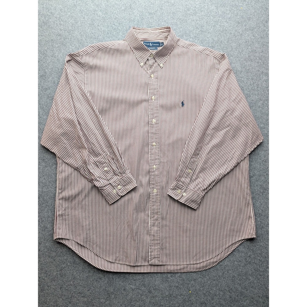Polo Ralph Lauren Yarmouth Shirt 18 34/35 Burgundy Red White Striped Oxford VTG
